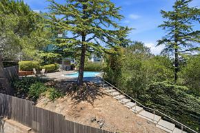 San Mateo apartment for rent - A backyard with a pool and a tree.