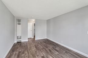 San Jose apartment for rent - A room with wooden flooring and white walls.