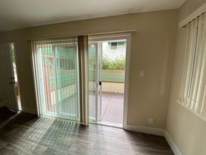 San Mateo apartment for rent - an empty living room with large windows and a ceiling fan