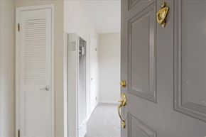 Menlo Park apartment for rent - A hallway with a white door on the left and a grey door on the right.