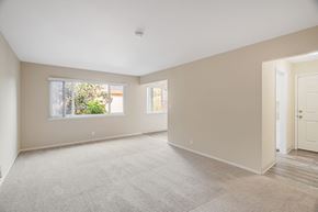 Mountain View apartment for rent - A spacious room with a carpeted floor and two windows.