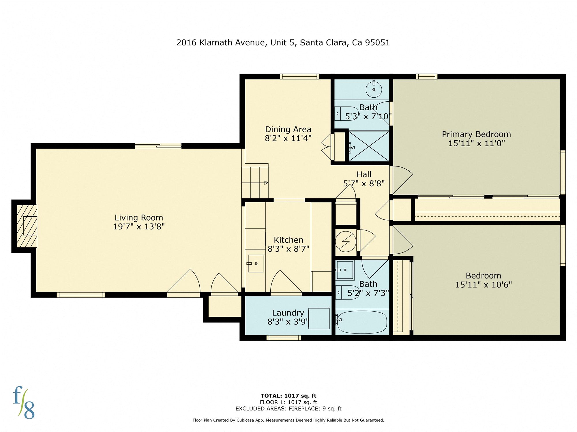 Floor plan for 2 beds, 2 baths, 1040 sqft