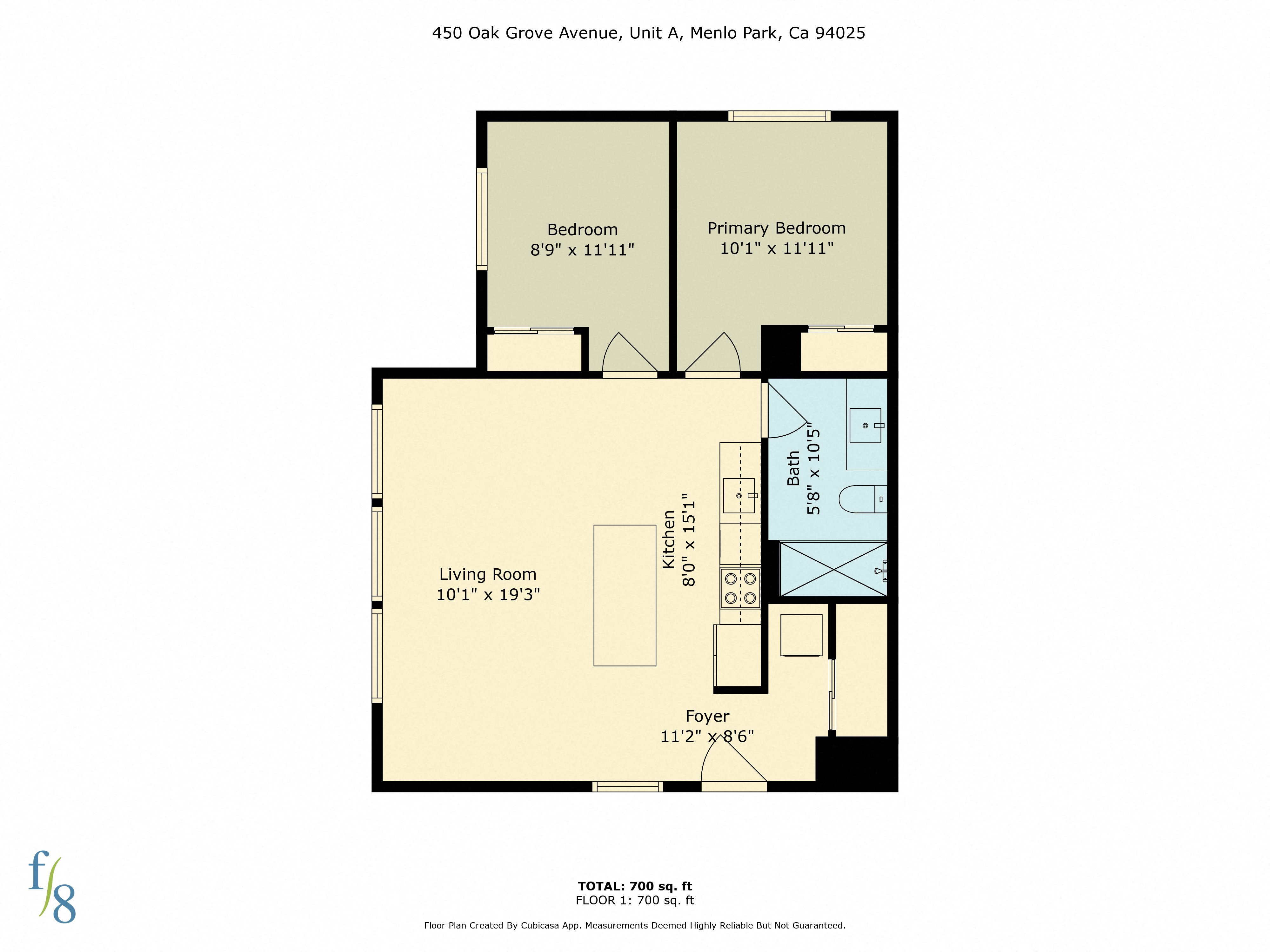 Floor plan for 2 beds, 1 bath