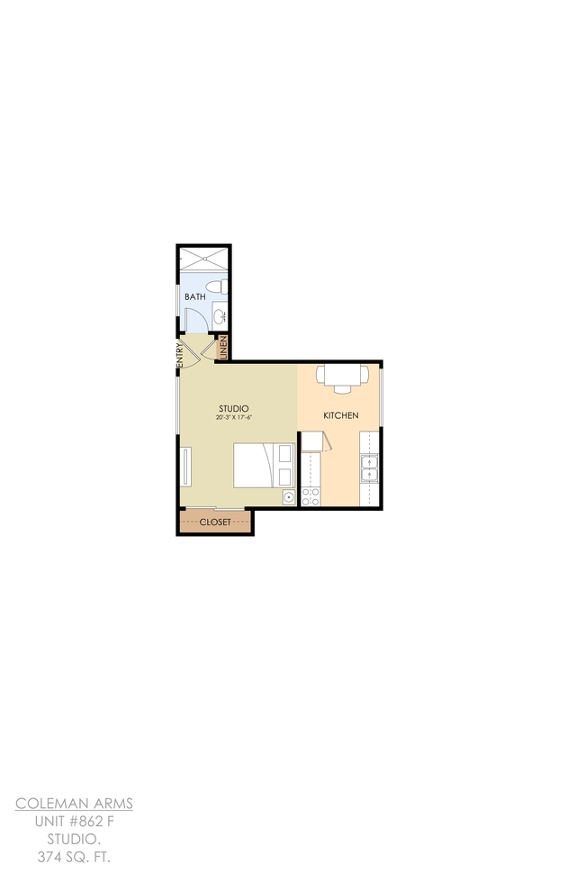 Floor plan for studio, 1 bath, 450 sqft