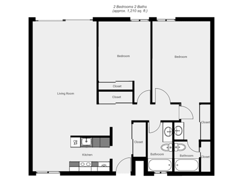 Floor plan for 2 beds, 2 baths