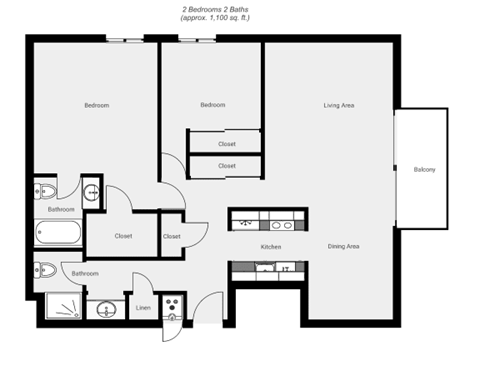 Floor plan for 2 beds, 2 baths, 1500 sqft