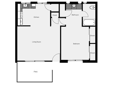 Floor plan for 1 bed, 1 bath, 700 sqft