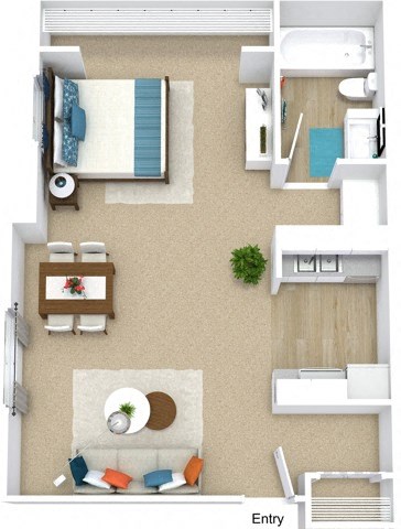 Floor plan for studio, 1 bath, 640 sqft