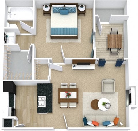 Floor plan for 1 bed, 1 bath, 515 sqft