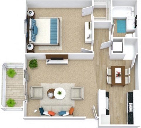 Floor plan for 1 bed, 1 bath, 750 sqft