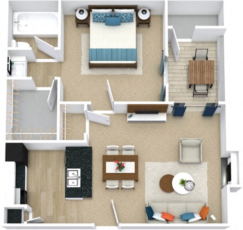 Floor plan for 1 bed, 1 bath, 515 sqft