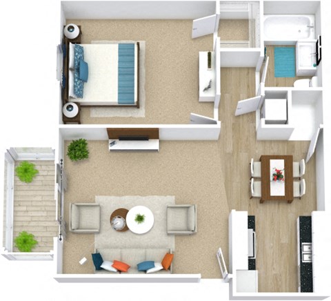 Floor plan for 1 bed, 1 bath, 750 sqft