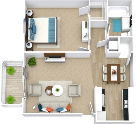 Floor plan for 1 bed, 1 bath, 750 sqft