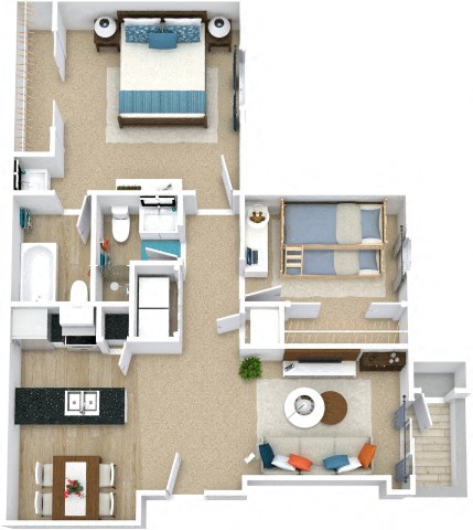 Floor plan for 2 beds, 2 baths, 824 sqft