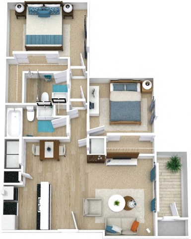 Floor plan for 2 beds, 2 baths, 846 sqft