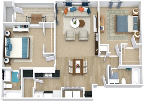 Floor plan for 2 beds, 2 baths, 871 sqft