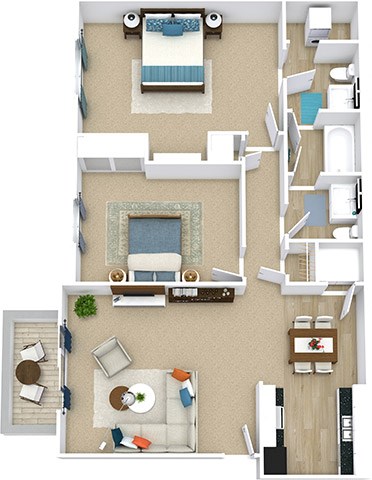 Floor plan for 2 beds, 1.5 baths, 900 sqft