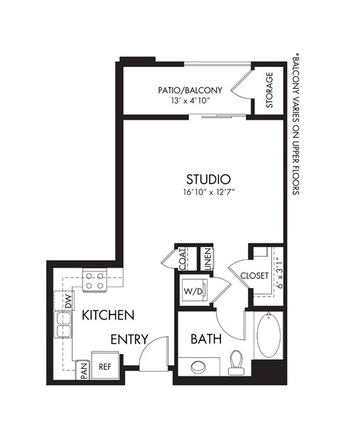 Floor plan for studio, 1 bath, 561 sqft