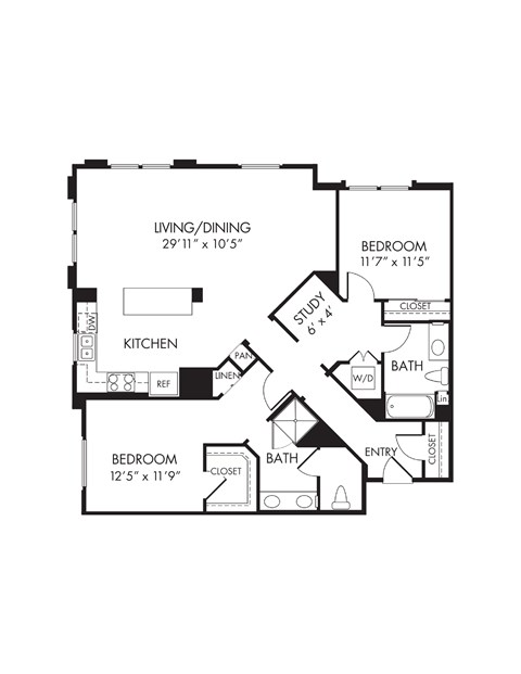 Floor plan for 2 beds, 2 baths, 1436 sqft