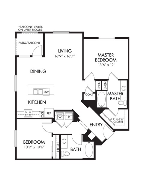 Floor plan for 2 beds, 2 baths, 1211 sqft