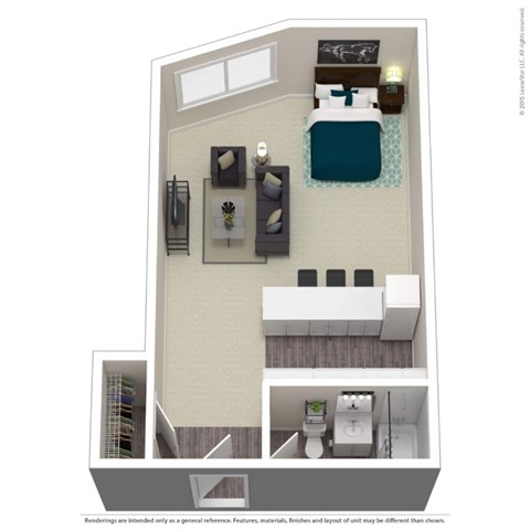 Floor plan for studio, 1 bath, 340 sqft