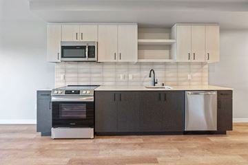 Bellevue apartment for rent - A modern kitchen with a stainless steel dishwasher and oven.