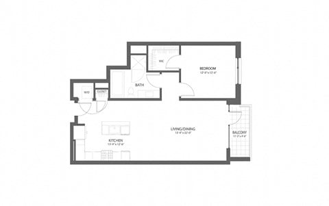 Floor plan for 1 bed, 1 bath, 920 sqft