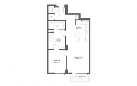 Floor plan for 1 bed, 1 bath, 1018 sqft