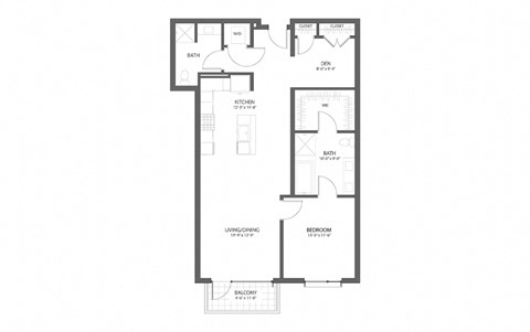 Floor plan for 1 bed, 1 bath, 1402 sqft