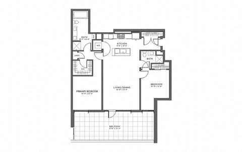Floor plan for 2 beds, 2 baths, 1383 sqft