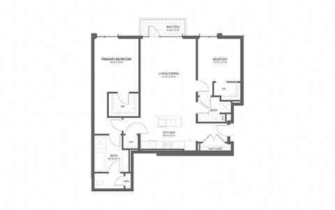 Floor plan for 2 beds, 2 baths, 1411 sqft