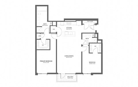 Floor plan for 2 beds, 2 baths, 1415 sqft