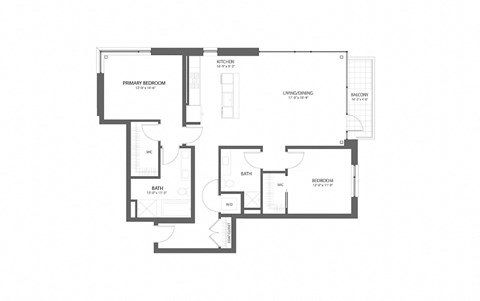 Floor plan for 2 beds, 2.5 baths, 1465 sqft
