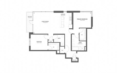 Floor plan for 2 beds, 2.5 baths, 1517 sqft