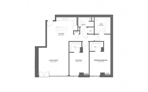 Floor plan for 2 beds, 2 baths, 1605 sqft