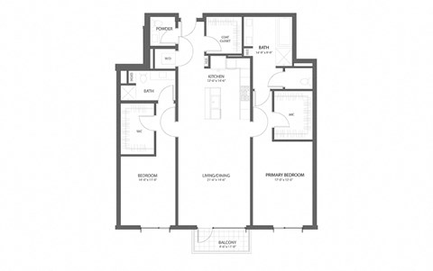 Floor plan for 2 beds, 2 baths, 1642 sqft