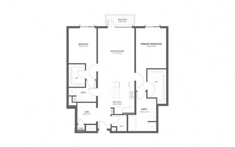 Floor plan for 2 beds, 2 baths, 1613 sqft