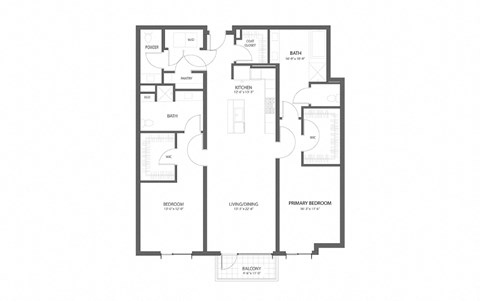 Floor plan for 2 beds, 2 baths, 1679 sqft