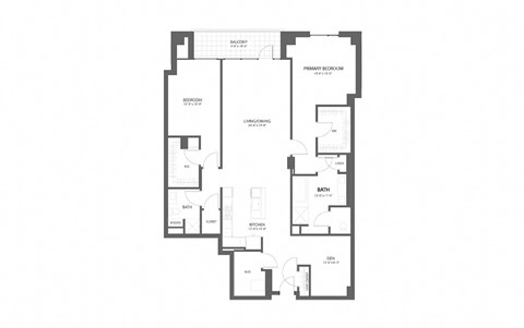 Floor plan for 2 beds, 2 baths, 1858 sqft