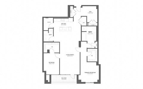 Floor plan for 2 beds, 2 baths, 1870 sqft