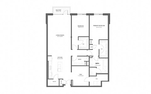 Floor plan for 2 beds, 2 baths, 1973 sqft
