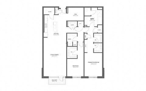 Floor plan for 2 beds, 2 baths, 1989 sqft
