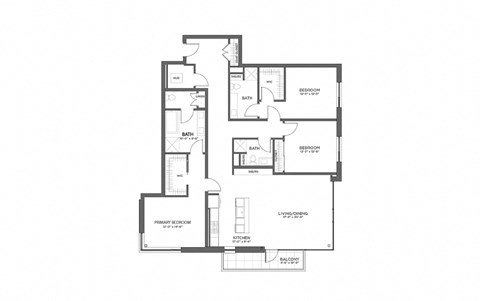 Floor plan for 3 beds, 3 baths, 2034 sqft