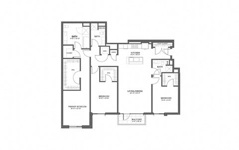 Floor plan for 3 beds, 3 baths, 2047 sqft