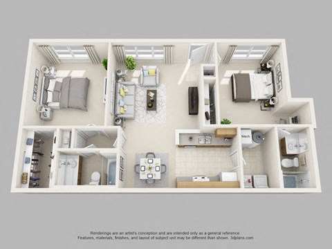 Floor plan for 2 beds, 2 baths, 1200 sqft