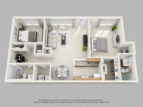 Floor plan for 2 beds, 2 baths, 1200 sqft