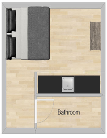 Floor plan for studio, 1 bath, 261 sqft