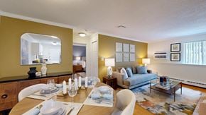 Plainville apartment for rent - A dining room with a table set for a meal.