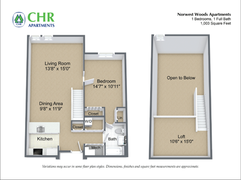 Floor plan for 1 bed, 1 bath, 1200 sqft