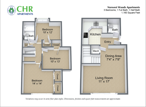 Floor plan for 3 beds, 1.5 baths, 1700 sqft